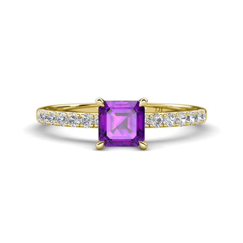 Aurin 6.00 mm Asscher Cut Amethyst and Round Diamond Engagement Ring 