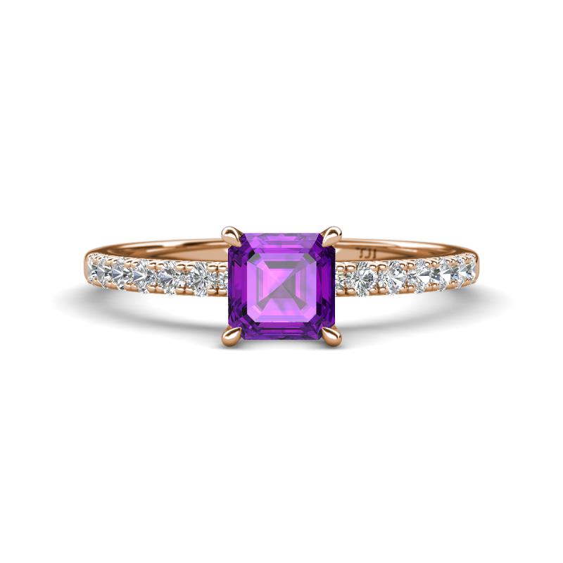 Aurin 6.00 mm Asscher Cut Amethyst and Round Diamond Engagement Ring 
