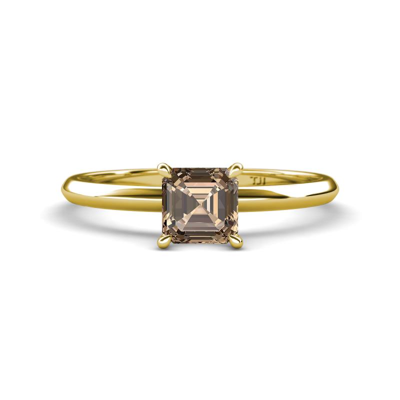 Elodie 6.00 mm Asscher Cut Smoky Quartz Solitaire Engagement Ring 