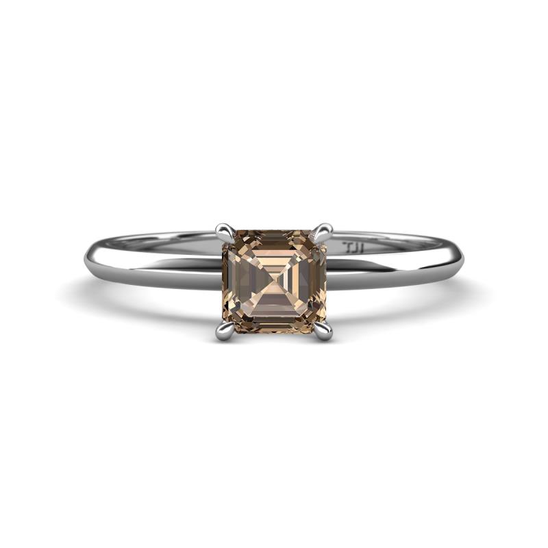 Elodie 6.00 mm Asscher Cut Smoky Quartz Solitaire Engagement Ring 