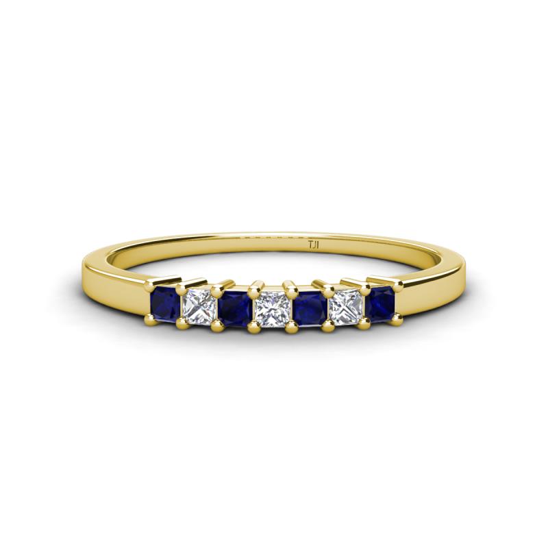 Erica 2.00 mm Princess Cut Blue Sapphire and Lab Grown Diamond 7 Stone Wedding Band 