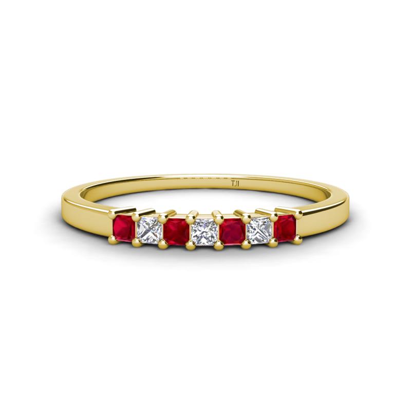 Erica 2.00 mm Princess Cut Ruby and Lab Grown Diamond 7 Stone Wedding Band 