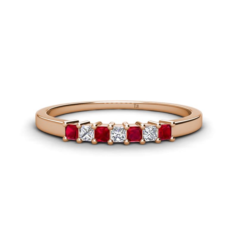 Erica 2.00 mm Princess Cut Ruby and Lab Grown Diamond 7 Stone Wedding Band 