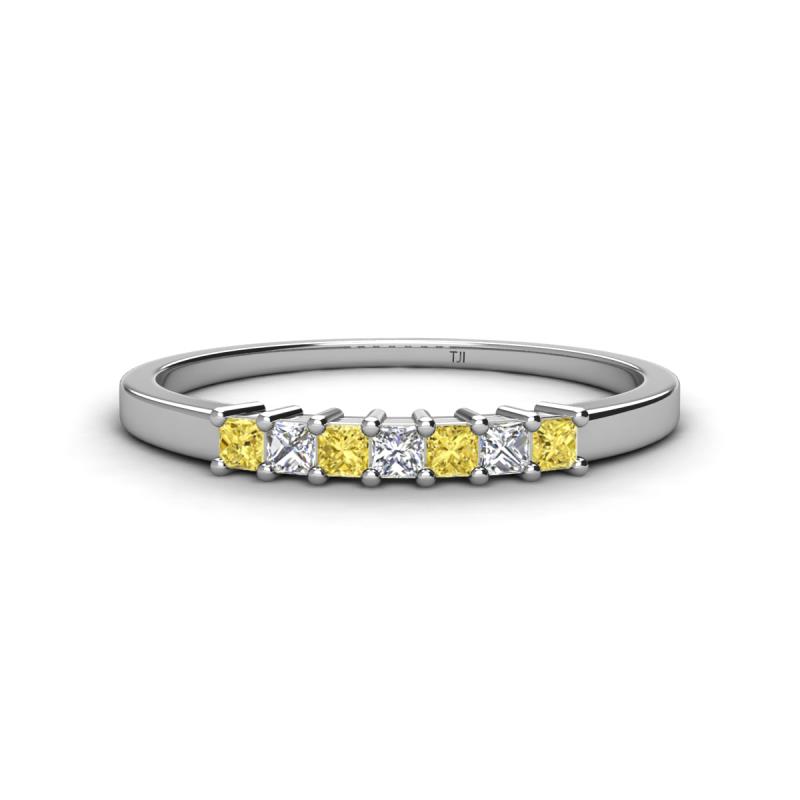 Erica 2.00 mm Princess Cut Yellow Sapphire and Lab Grown Diamond 7 Stone Wedding Band 