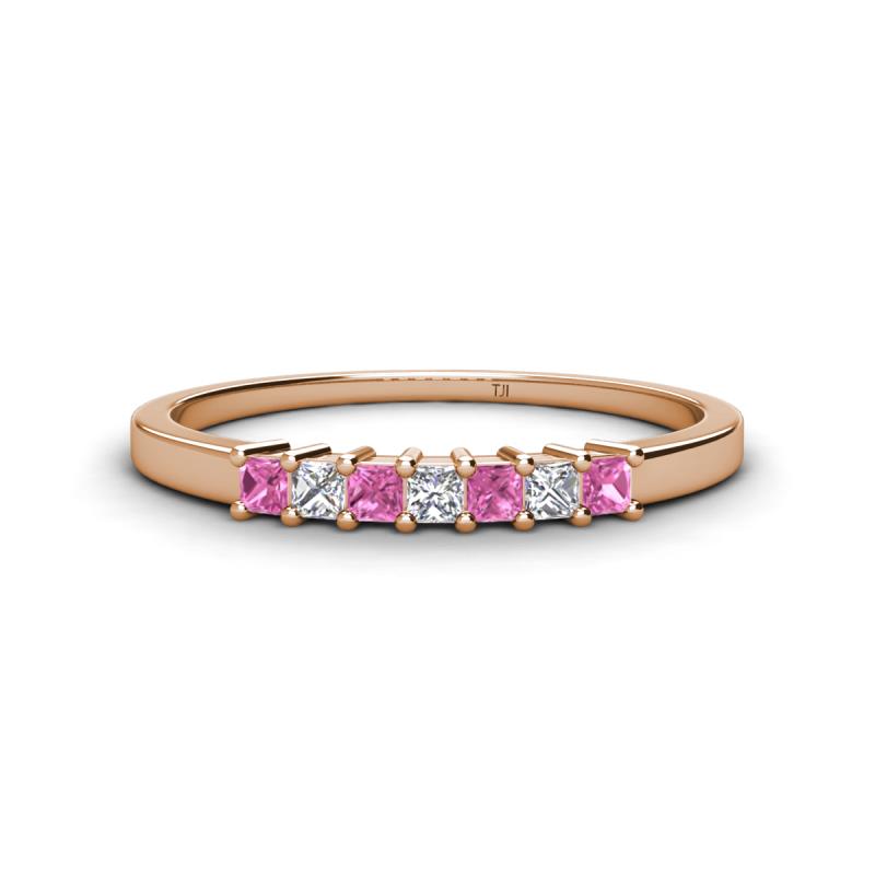 Erica 2.00 mm Princess Cut Pink Sapphire and Lab Grown Diamond 7 Stone Wedding Band 
