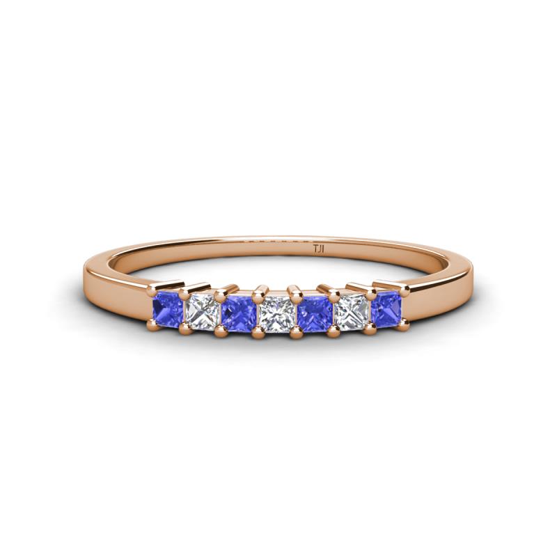 Erica 2.00 mm Princess Cut Tanzanite and Lab Grown Diamond 7 Stone Wedding Band 