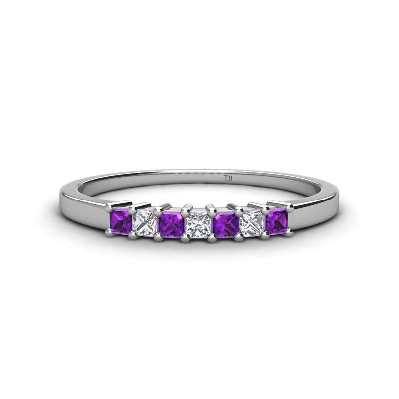 Erica 2.00 mm Princess Cut Amethyst and Lab Grown Diamond 7 Stone Wedding Band 