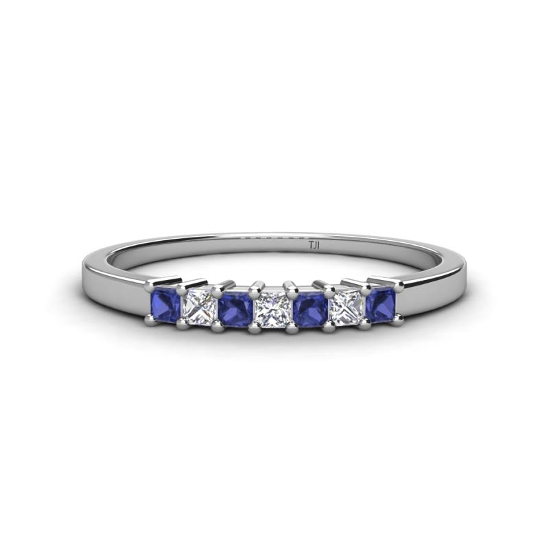 Erica 2.00 mm Princess Cut Iolite and Lab Grown Diamond 7 Stone Wedding Band 