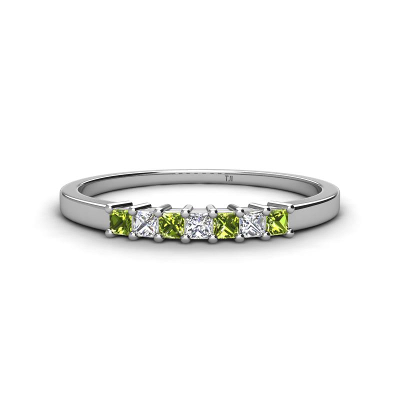 Erica 2.00 mm Princess Cut Peridot and Lab Grown Diamond 7 Stone Wedding Band 