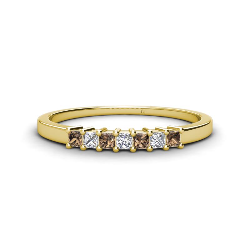 Erica 2.00 mm Princess Cut Smoky Quartz and Lab Grown Diamond 7 Stone Wedding Band 