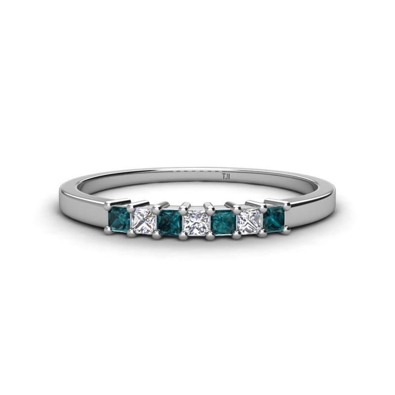 Erica 2.00 mm Princess Cut London Blue Topaz and Lab Grown Diamond 7 Stone Wedding Band 