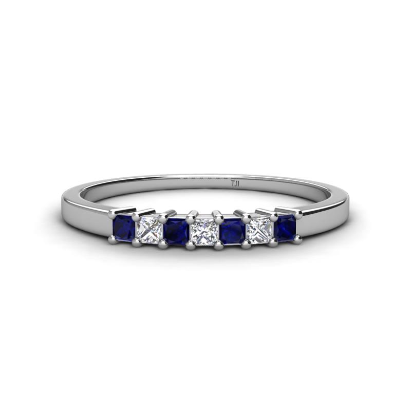 Erica 2.00 mm Princess Cut Blue Sapphire and Lab Grown Diamond 7 Stone Wedding Band 