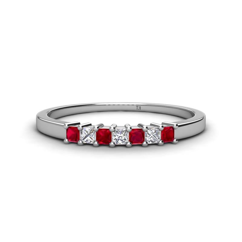Erica 2.00 mm Princess Cut Ruby and Lab Grown Diamond 7 Stone Wedding Band 