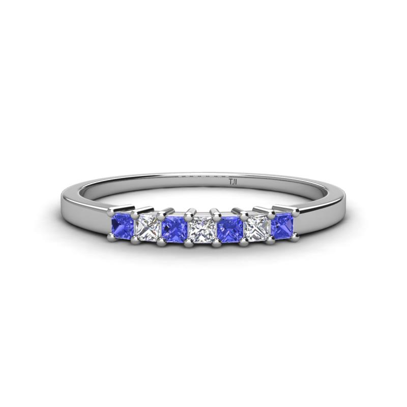 Erica 2.00 mm Princess Cut Tanzanite and Lab Grown Diamond 7 Stone Wedding Band 