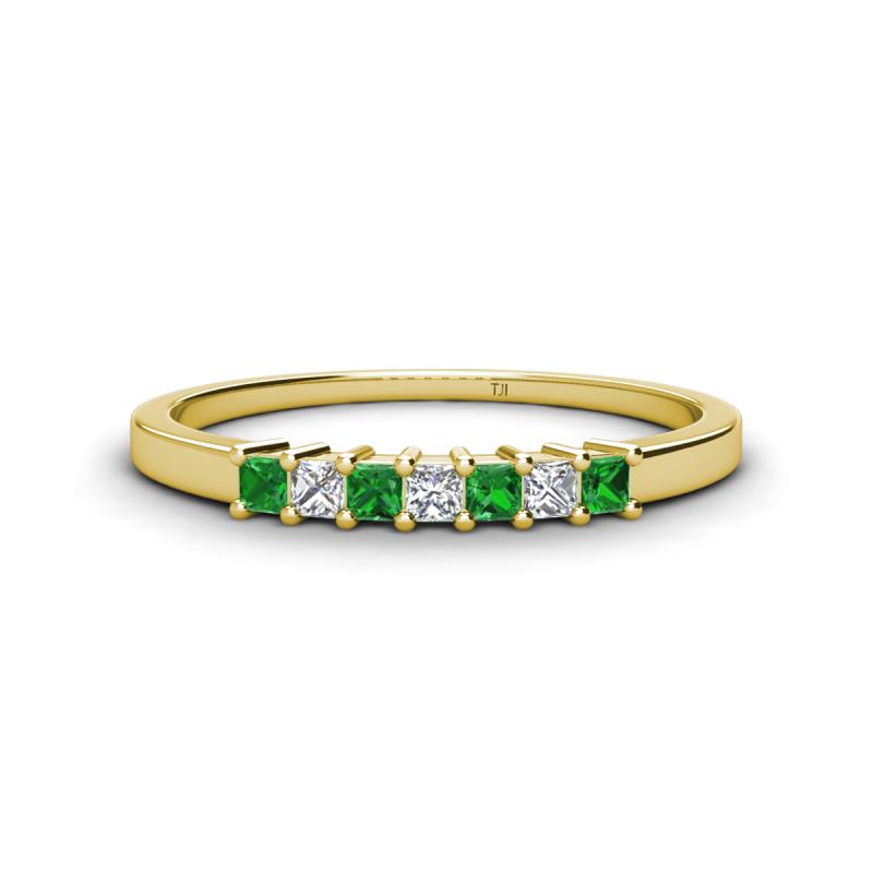 Erica 2.00 mm Princess Cut Green Garnet and Lab Grown Diamond 7 Stone Wedding Band 
