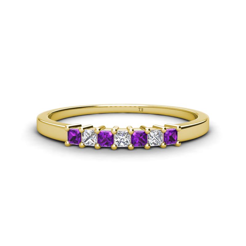 Erica 2.00 mm Princess Cut Amethyst and Lab Grown Diamond 7 Stone Wedding Band 