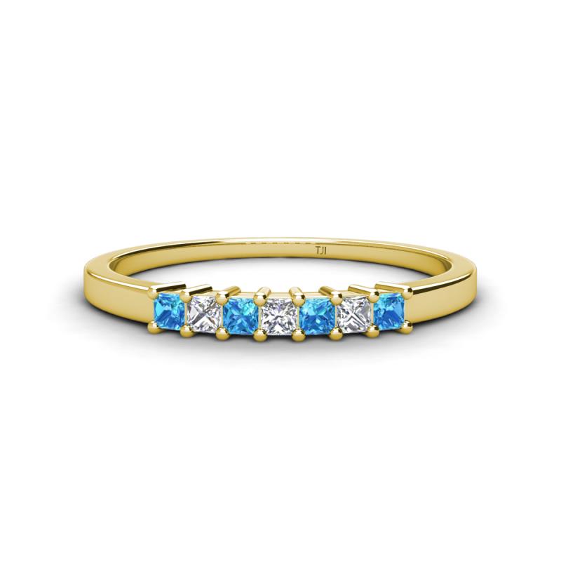 Erica 2.00 mm Princess Cut Blue Topaz and Lab Grown Diamond 7 Stone Wedding Band 
