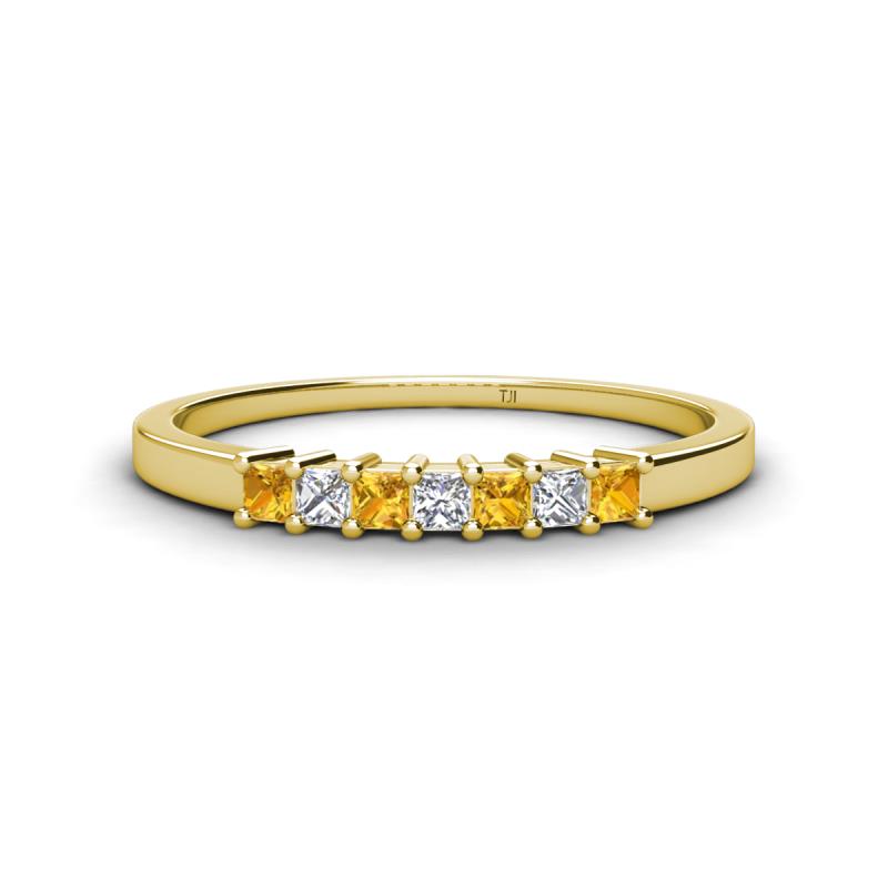 Erica 2.00 mm Princess Cut Citrine and Lab Grown Diamond 7 Stone Wedding Band 
