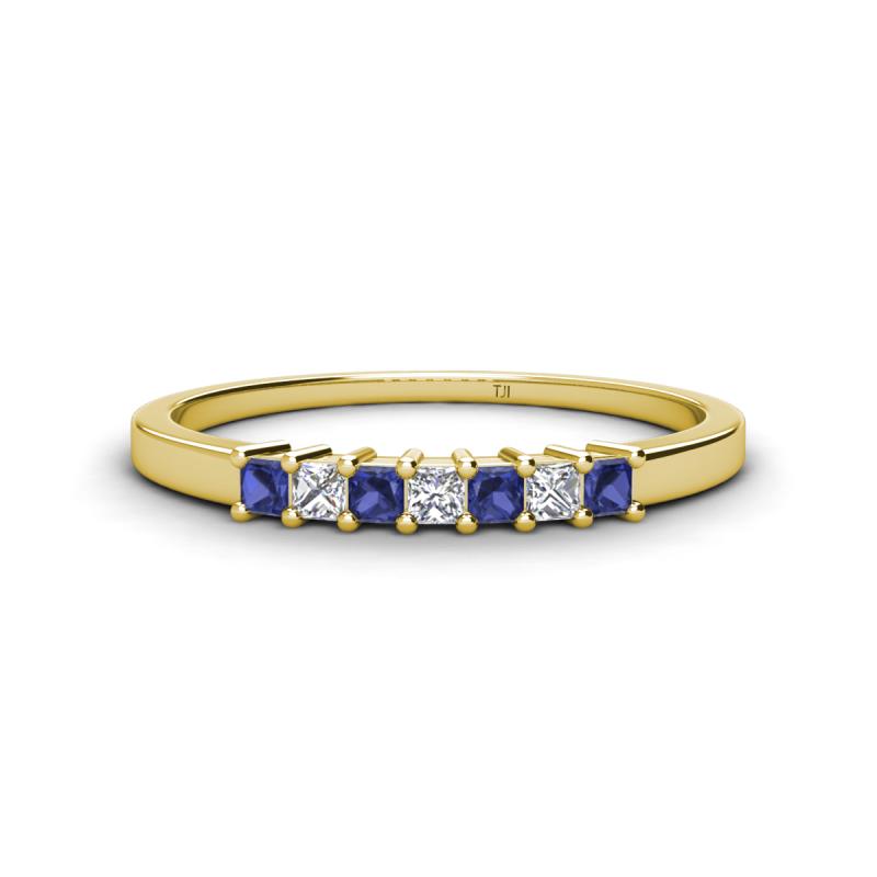 Erica 2.00 mm Princess Cut Iolite and Lab Grown Diamond 7 Stone Wedding Band 