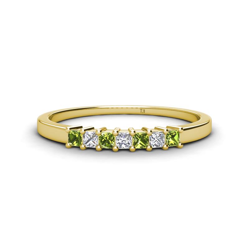 Erica 2.00 mm Princess Cut Peridot and Lab Grown Diamond 7 Stone Wedding Band 