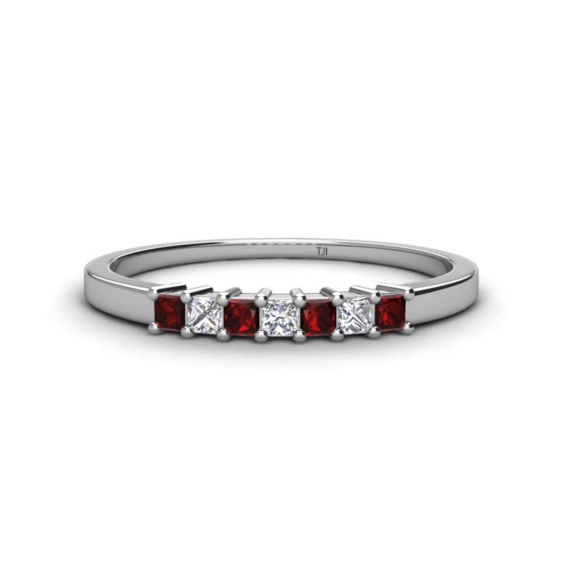 Erica 2.00 mm Princess Cut Red Garnet and Lab Grown Diamond 7 Stone Wedding Band 