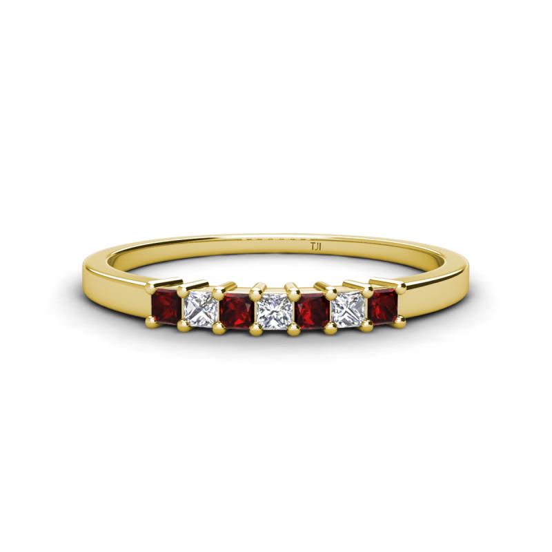 Erica 2.00 mm Princess Cut Red Garnet and Lab Grown Diamond 7 Stone Wedding Band 