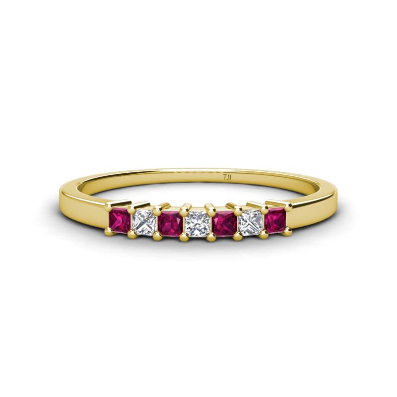 Erica 2.00 mm Princess Cut Rhodolite Garnet and Lab Grown Diamond 7 Stone Wedding Band 