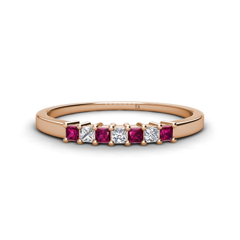Erica 2.00 mm Princess Cut Rhodolite Garnet and Lab Grown Diamond 7 Stone Wedding Band 