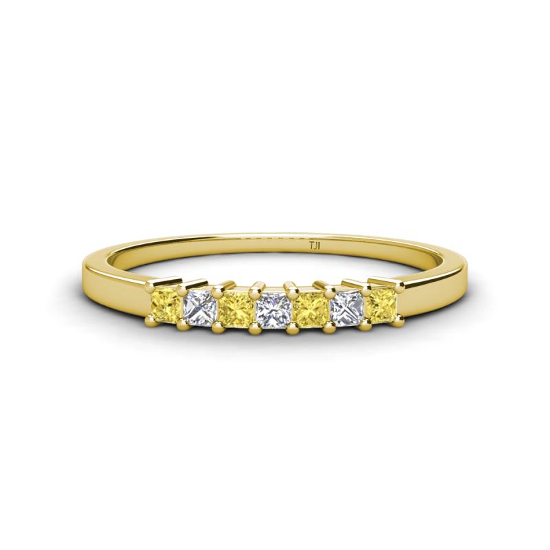 Erica 2.00 mm Princess Cut Yellow Sapphire and Lab Grown Diamond 7 Stone Wedding Band 