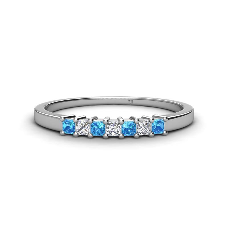 Erica 2.00 mm Princess Cut Blue Topaz and Lab Grown Diamond 7 Stone Wedding Band 