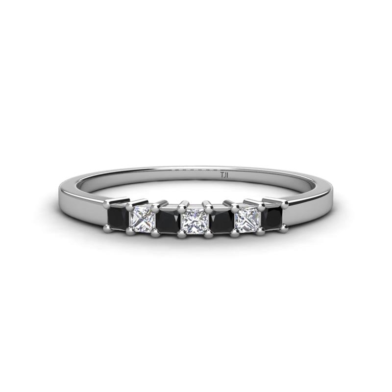 Erica 2.00 mm Princess Cut Black and White Lab Grown Diamond 7 Stone Wedding Band 