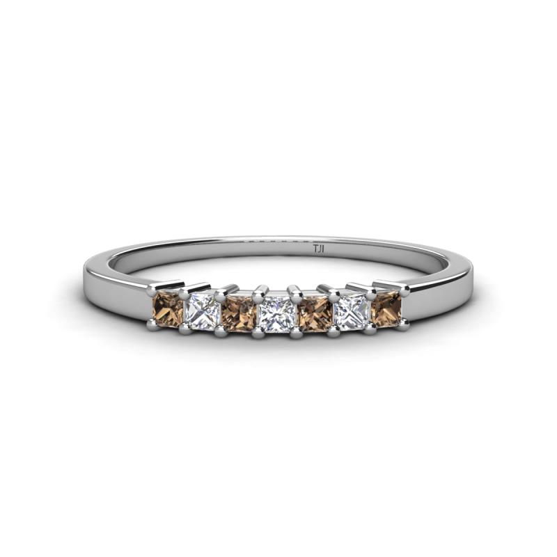 Erica 2.00 mm Princess Cut Smoky Quartz and Lab Grown Diamond 7 Stone Wedding Band 