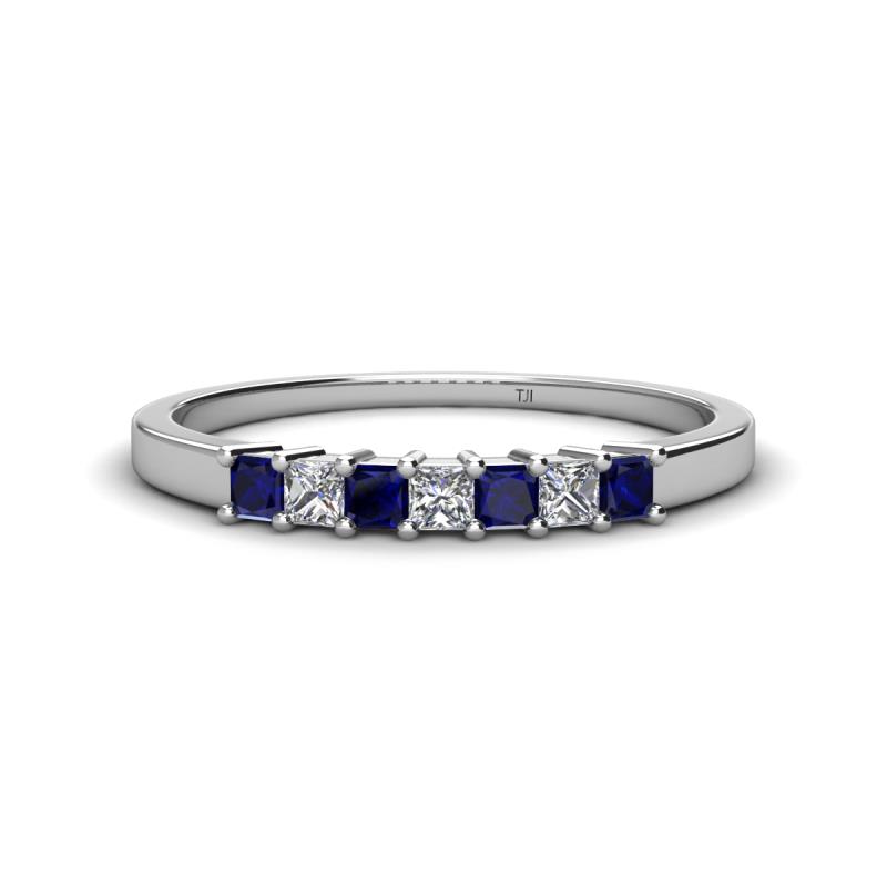 Erica 2.50 mm Princess Cut Blue Sapphire and Lab Grown Diamond 7 Stone Wedding Band 