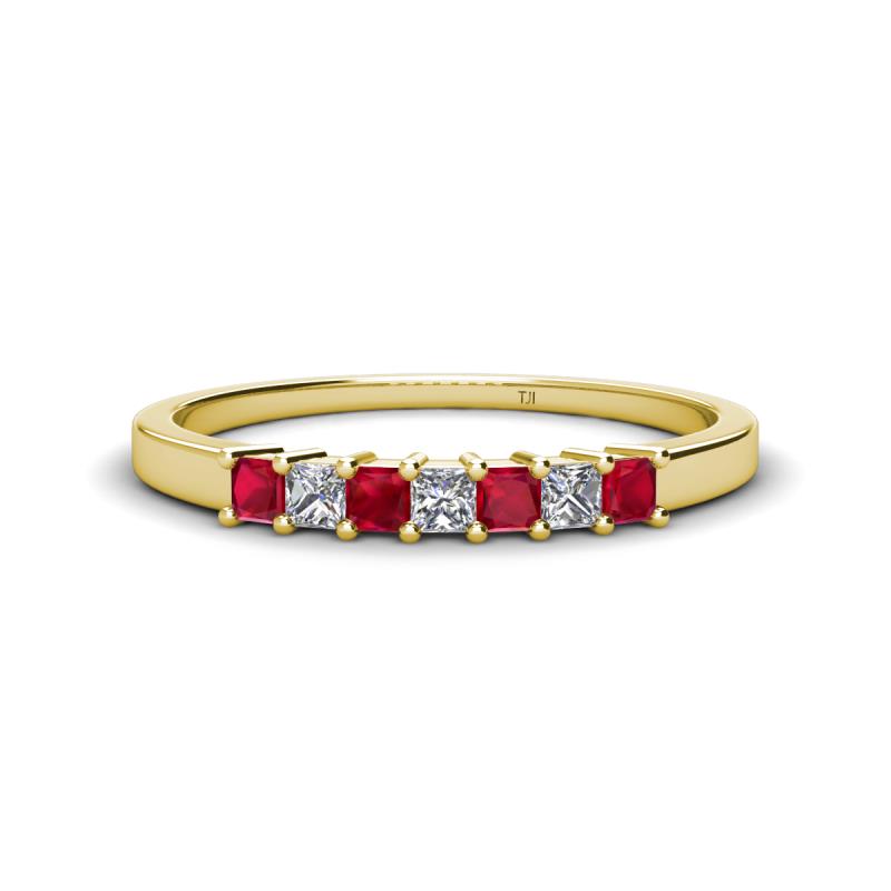 Erica 2.50 mm Princess Cut Ruby and Lab Grown Diamond 7 Stone Wedding Band 