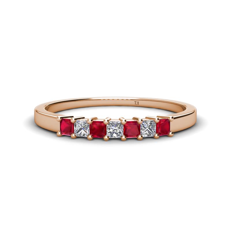 Erica 2.50 mm Princess Cut Ruby and Lab Grown Diamond 7 Stone Wedding Band 