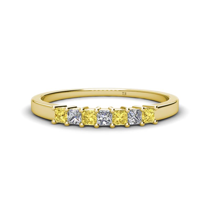 Erica 2.50 mm Princess Cut Yellow Sapphire and Lab Grown Diamond 7 Stone Wedding Band 