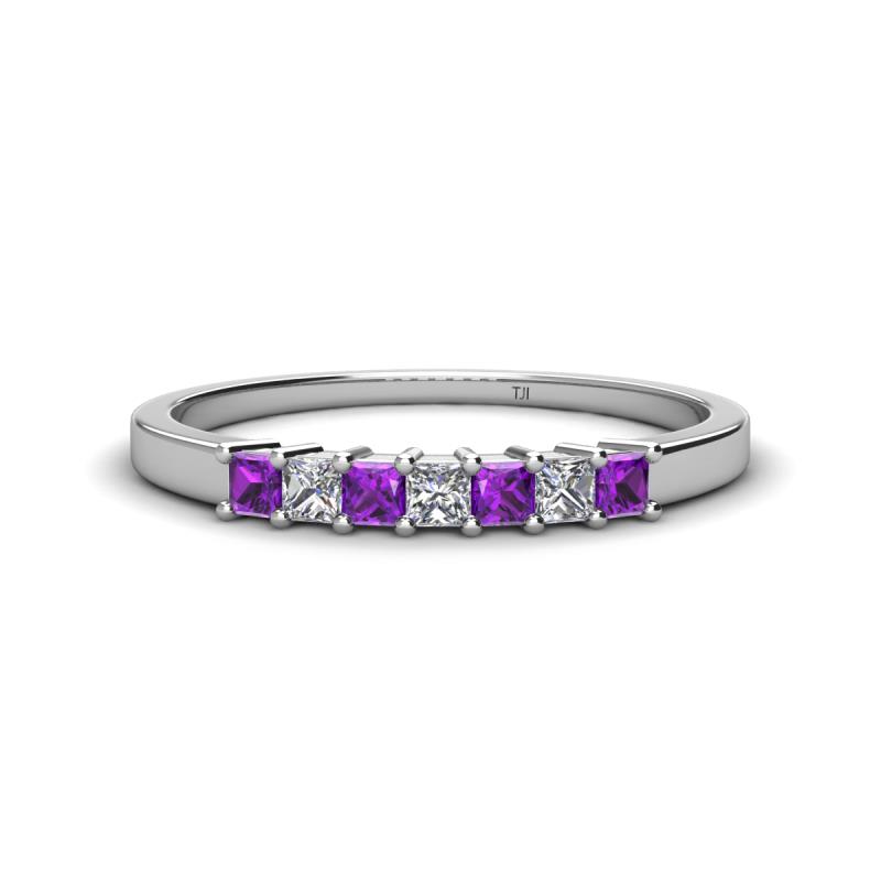 Erica 2.50 mm Princess Cut Amethyst and Lab Grown Diamond 7 Stone Wedding Band 
