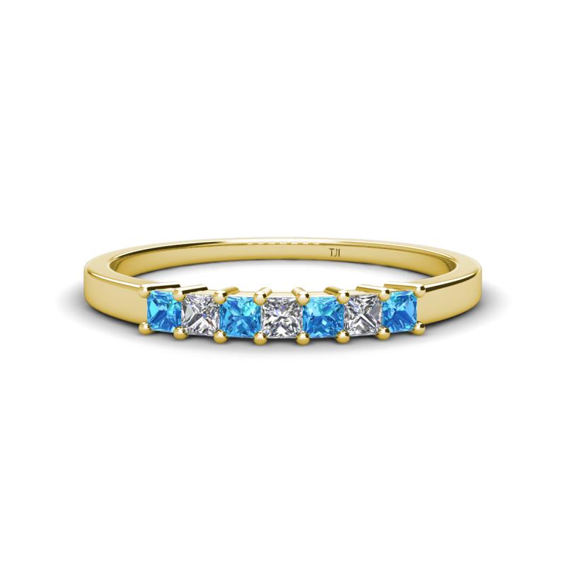 Erica 2.50 mm Princess Cut Blue Topaz and Lab Grown Diamond 7 Stone Wedding Band 