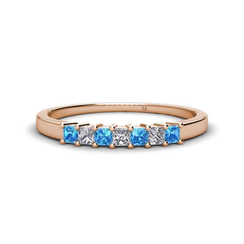 Erica 2.50 mm Princess Cut Blue Topaz and Lab Grown Diamond 7 Stone Wedding Band 