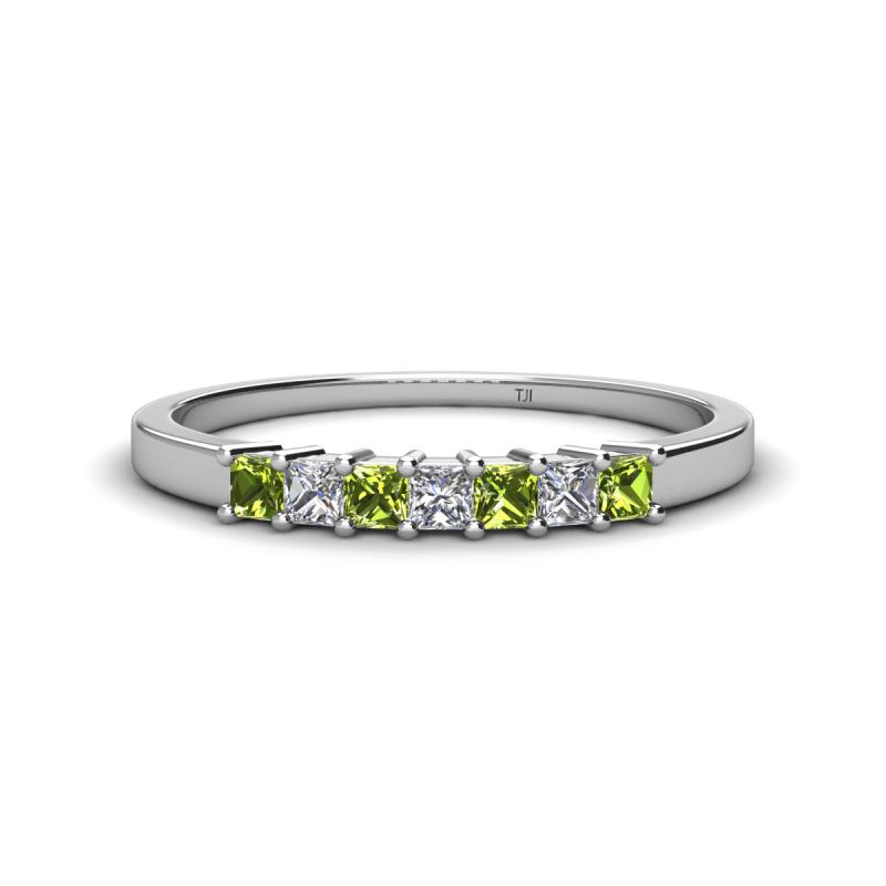Erica 2.50 mm Princess Cut Peridot and Lab Grown Diamond 7 Stone Wedding Band 