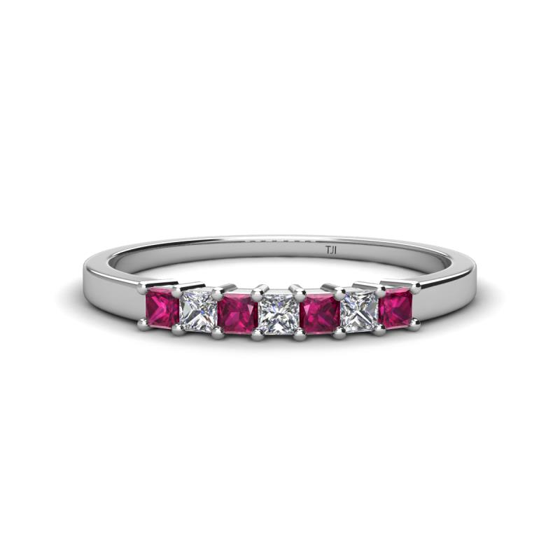 Erica 2.50 mm Princess Cut Rhodolite Garnet and Lab Grown Diamond 7 Stone Wedding Band 