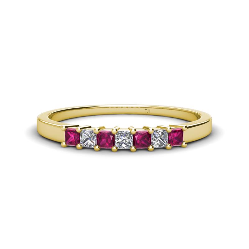 Erica 2.50 mm Princess Cut Rhodolite Garnet and Lab Grown Diamond 7 Stone Wedding Band 