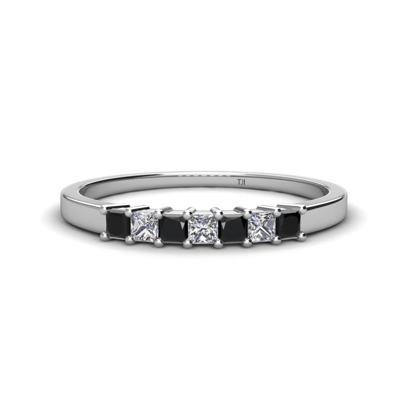 Erica 2.50 mm Princess Cut Black and White Lab Grown Diamond 7 Stone Wedding Band 