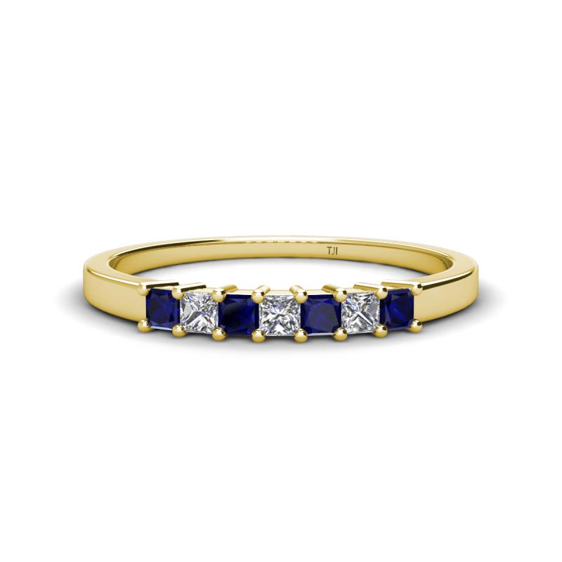 Erica 2.50 mm Princess Cut Blue Sapphire and Lab Grown Diamond 7 Stone Wedding Band 