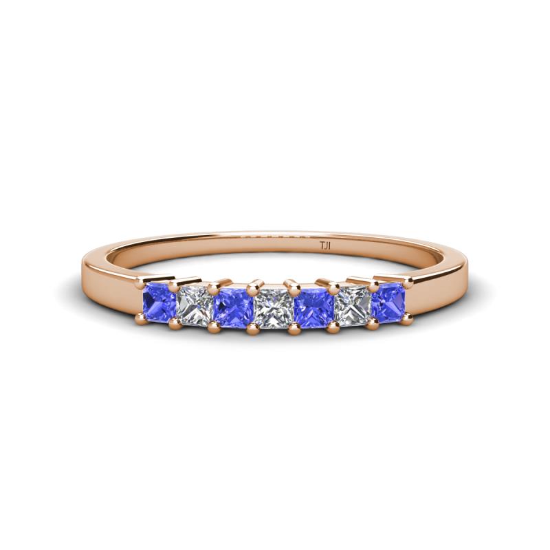 Erica 2.50 mm Princess Cut Tanzanite and Lab Grown Diamond 7 Stone Wedding Band 