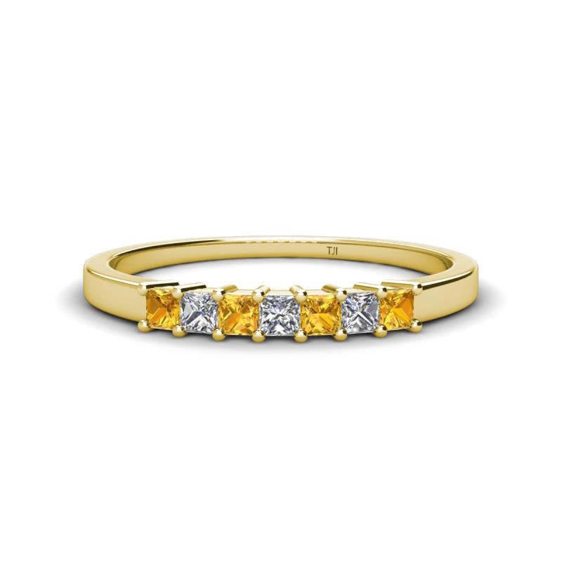 Erica 2.50 mm Princess Cut Citrine and Lab Grown Diamond 7 Stone Wedding Band 