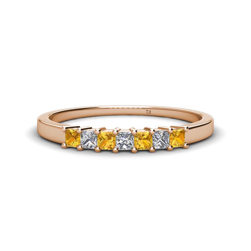 Erica 2.50 mm Princess Cut Citrine and Lab Grown Diamond 7 Stone Wedding Band 