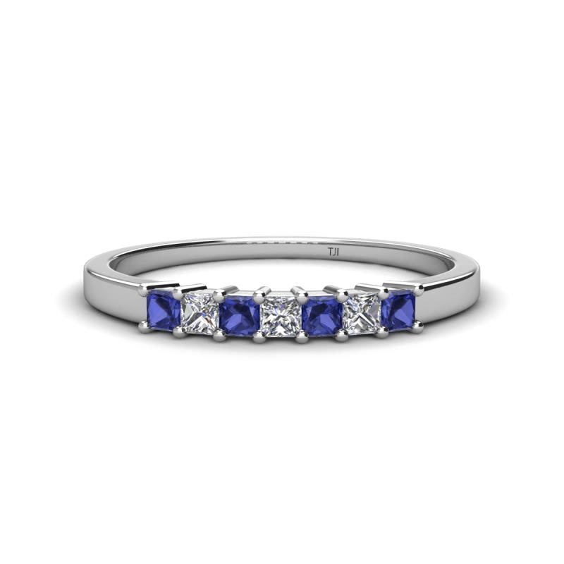 Erica 2.50 mm Princess Cut Iolite and Lab Grown Diamond 7 Stone Wedding Band 