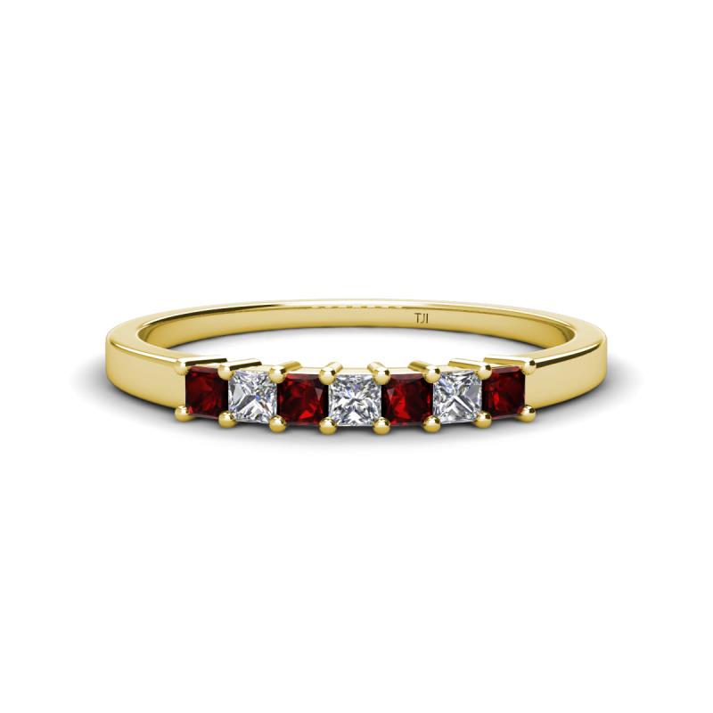 Erica 2.50 mm Princess Cut Red Garnet and Lab Grown Diamond 7 Stone Wedding Band 