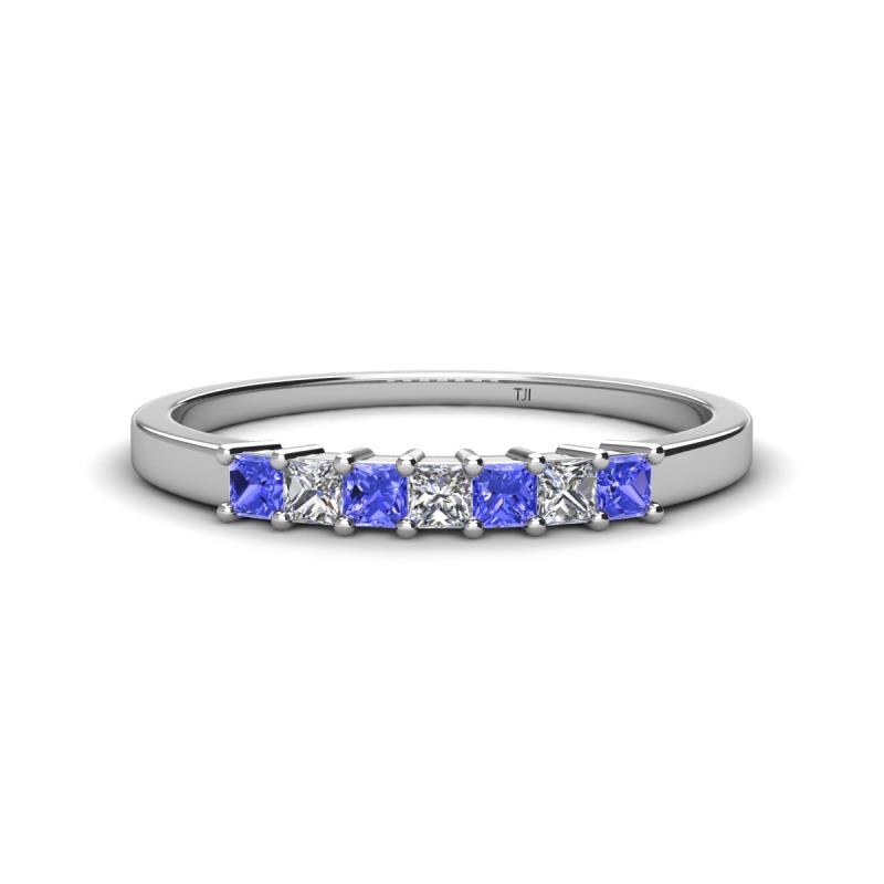 Erica 2.50 mm Princess Cut Tanzanite and Lab Grown Diamond 7 Stone Wedding Band 